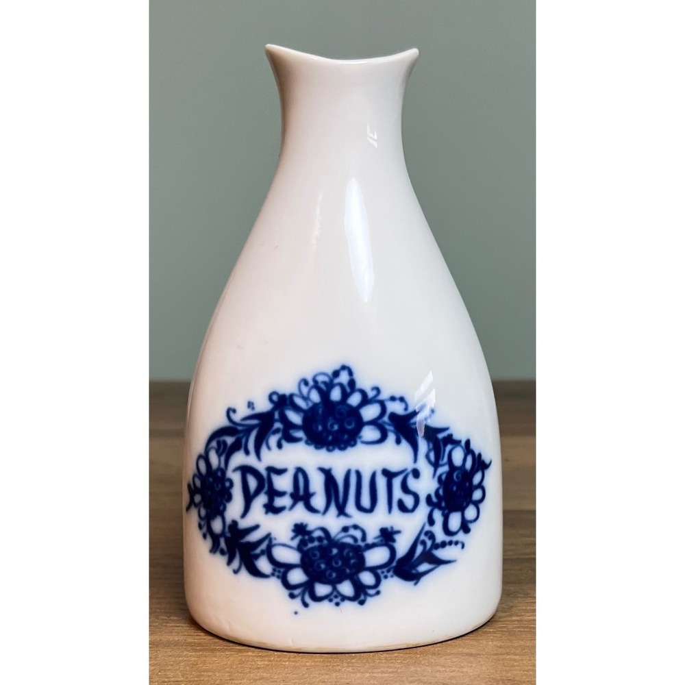Porsgrund Norway Porcelain Peanuts Blue White Bud Vase Decanter Anchor Mark